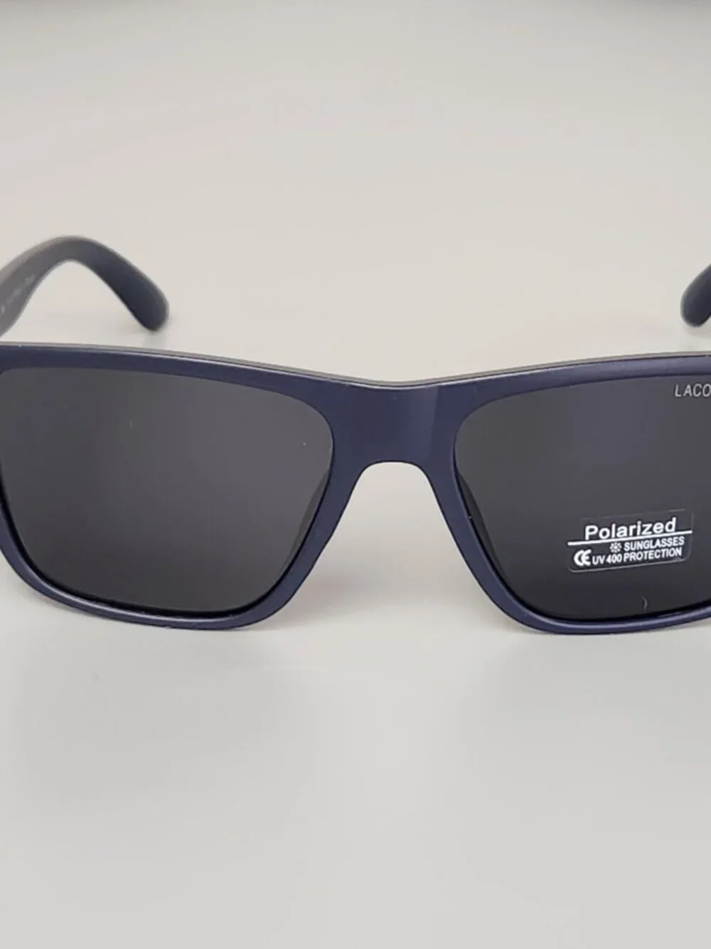 Lacoste Polarized Wayfarer Sunglasses Matte Navy Frame Dark Smoke Lens